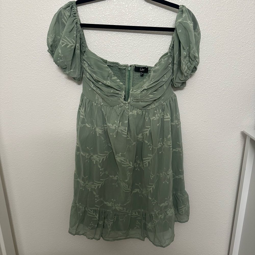 Lulus Cutest Icon Sage Green Embroidered Off-the-Shoulder Mini Dress - Picture 5 of 10